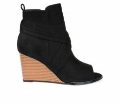 Women's Journee Collection Sabeena Wedge Peep Toe Booties Black