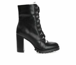 Women's Journee Collection Fauna Heeled Combat Booties Black
