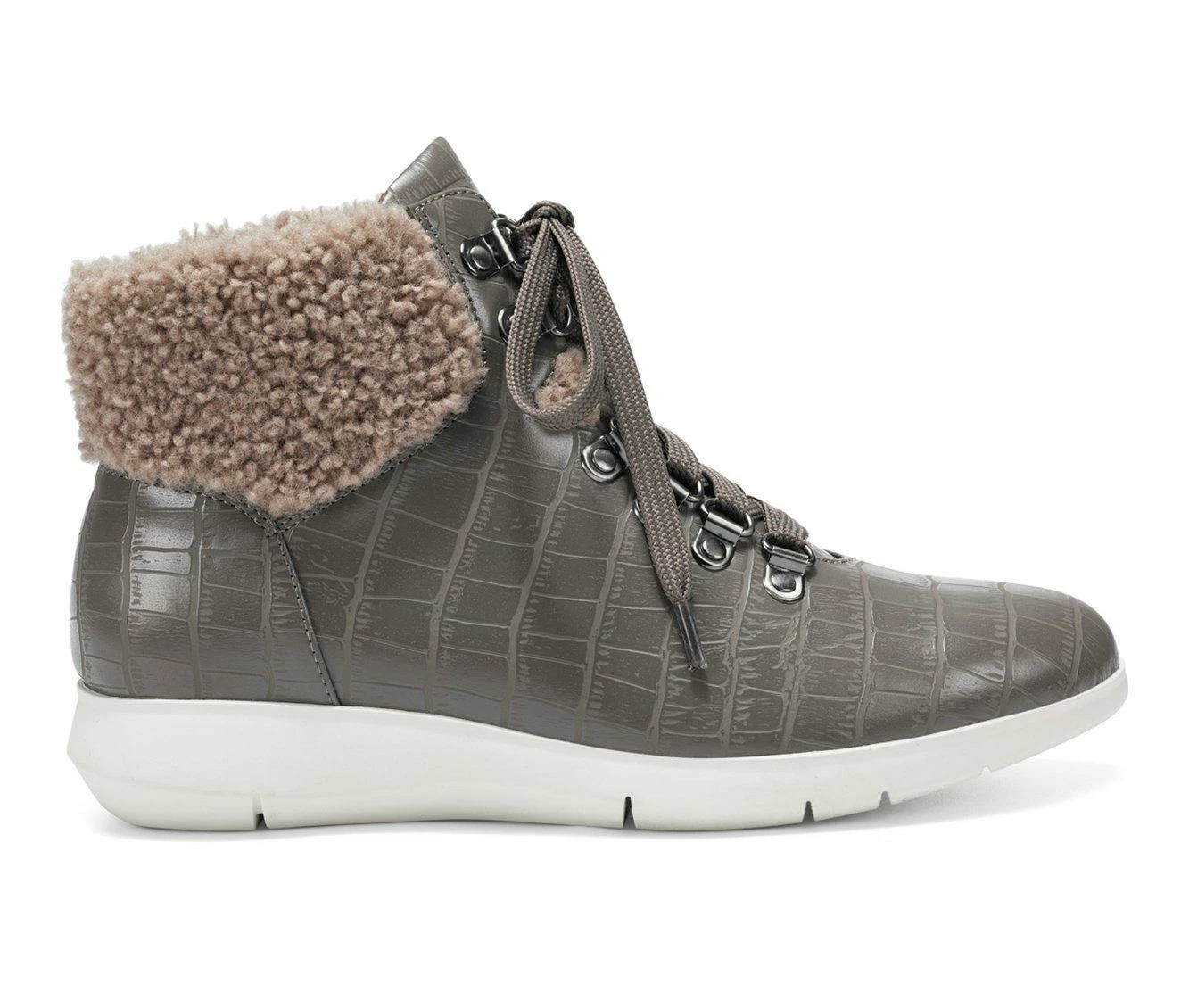 Women's Aerosoles Frankie Lace-Up Booties Grey Croco 4 Women's Aerosoles Frankie Lace-Up Booties Grey Croco - Image 2