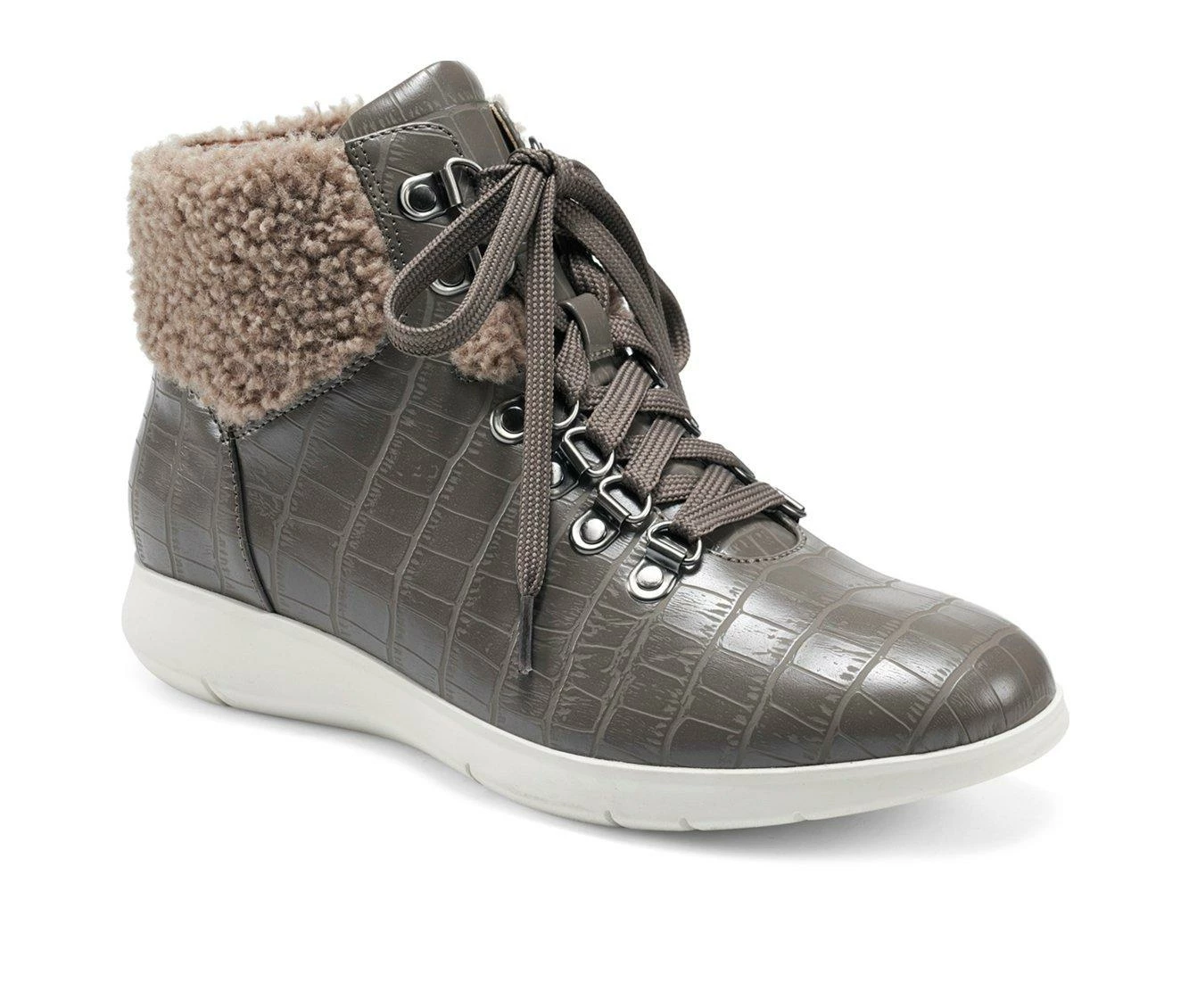 Women's Aerosoles Frankie Lace-Up Booties Grey Croco 5 Women's Aerosoles Frankie Lace-Up Booties Grey Croco - Image 3